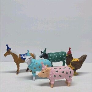 Ankyo Farm Party Animals Sheep Cow Pig Chicken Horse Set of 5 Figure Cake Topper